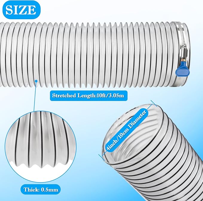 PVC Dust Collection Hose 4" x 10', Puncture Resistant 4 Inch Dust Collector Hose - Image 2