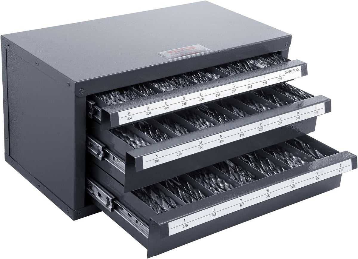 vevor drill bit dispenser cabinet, three-drawer drill bit shown in use
