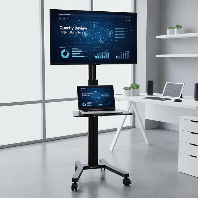 AW Rolling TV Stand Mobile TV Cart Height Adjustable - Image 8