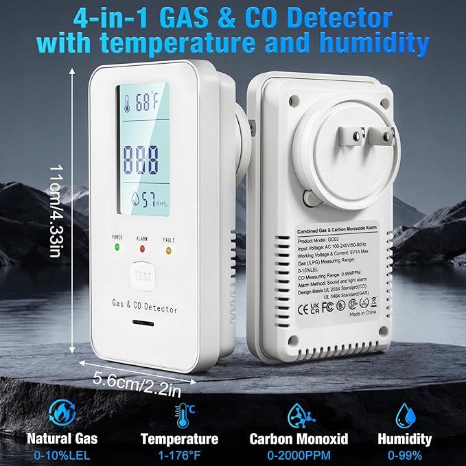 4in1 Combustible Natural Gas & Carbon Monoxide Detector, CO Leak Detector Home - Image 5