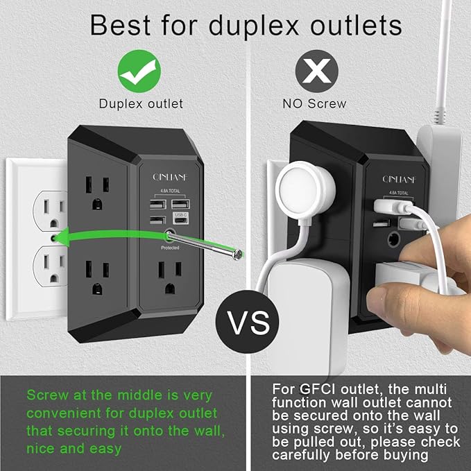 USB Wall Charger, Surge Protector, QINLIANF 5 Outlet Extender - Image 3