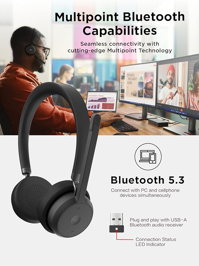 Lenovo Wireless VoIP Headset Teams Certified, Noise-Canceling Mic, USB-A - Image 6