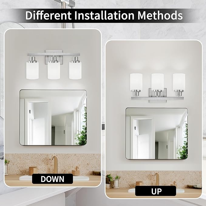 DIKAIDA 3-Light Bathroom Light Fixtures, Nickel Vanity Light, Modern Bathroom - Image 5