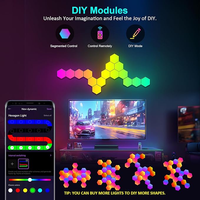 JIMIMORO 12-Pack Hexagon Light Panels – Smart RGB LED Wall Lights - Image 2