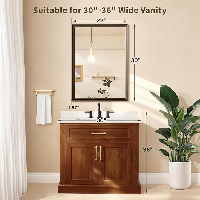 Retro Copper Effect Framed Wall Mirror, 22x30 Rectangle Mirror, - Image 3