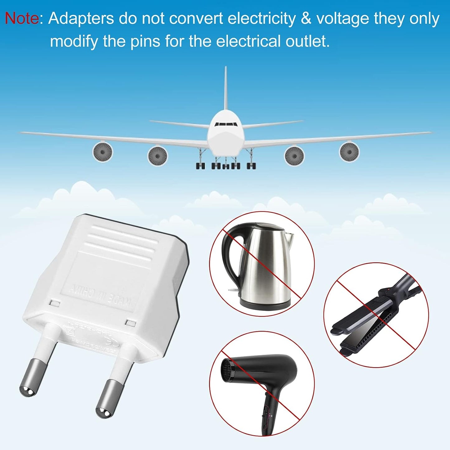 12 Pack White US to Europe Travel Adapter - Type C Plug Adapter for European Outlets