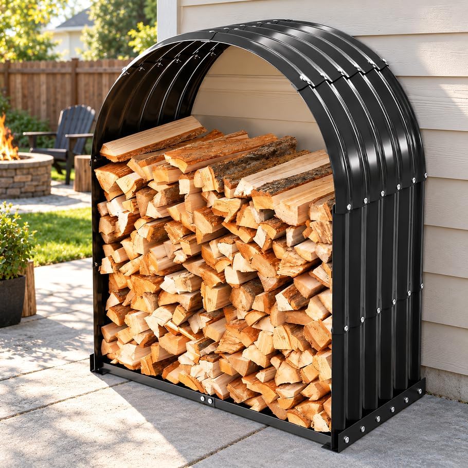 heavy duty firewood rack with top cover, outdoor, main product view