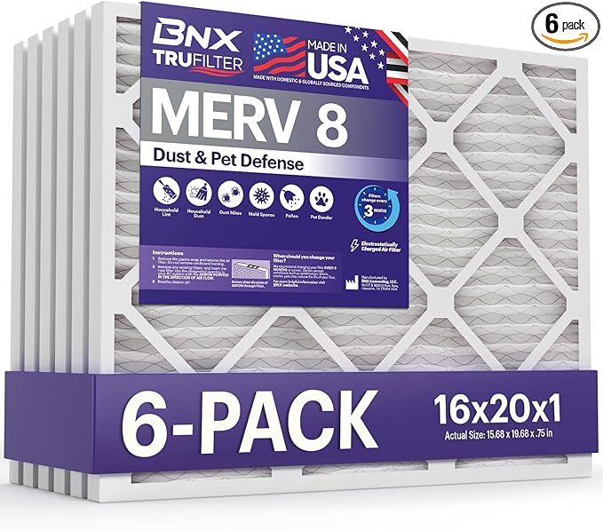 BNX TruFilter 16x20x1 Air Filter MERV 8 by BNX