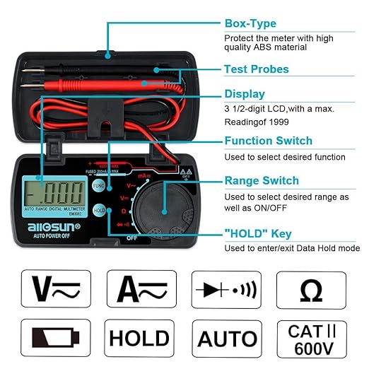 ALLOSUN Pocket Size Compact Digital Multimeter Auto Range Multi Continuity - Image 3