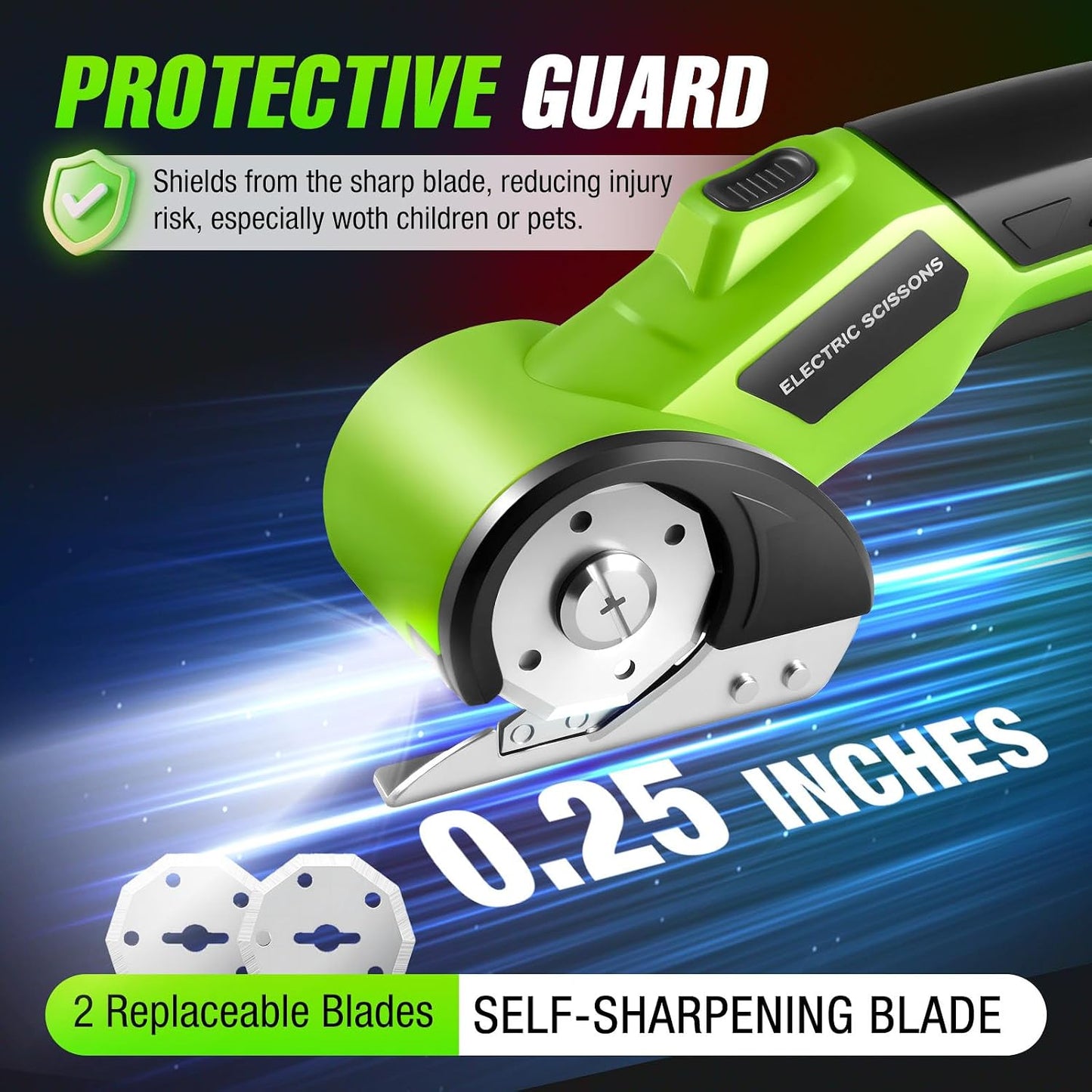 Cordless Electric Scissors, 4V Rechargeable Cardboard Cutter with 2600mAh Battery, Safety Lock, LED Light, 2 Blades, Electric Box Cutter for Cardboard, Fabric, Plastic, Leather, Cloth, DIY Crafts