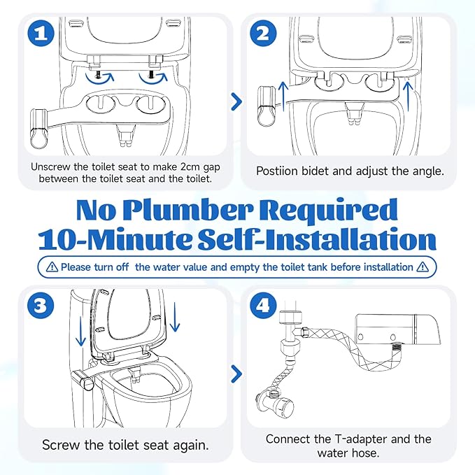 Bidet Attachment, Self-Cleaning Dual Retractable Nozzles Bidet, Ultra Slim - Image 5