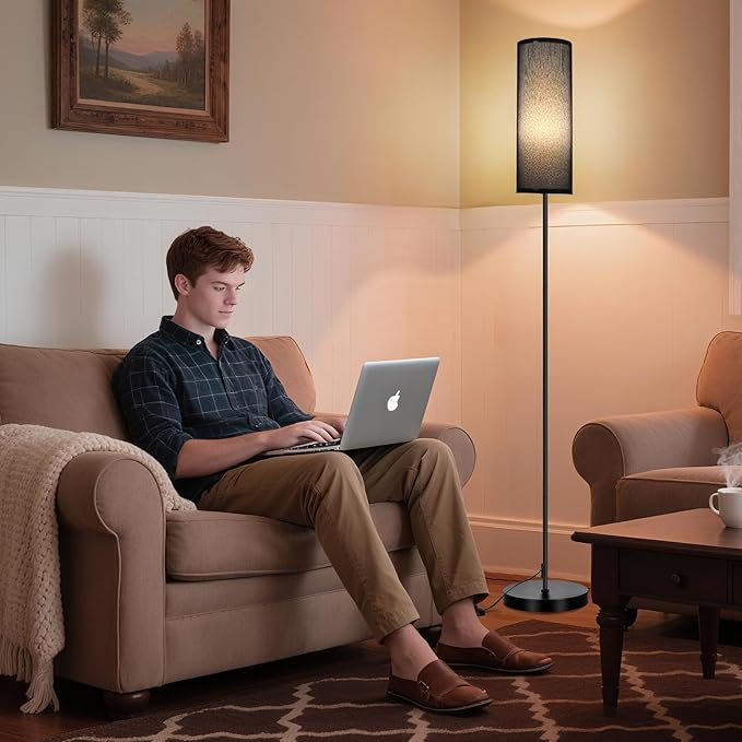 FRIDEKO HOME Floor Lamp with Black Shade, Simple Design with Foot Pedal Switch - Image 8