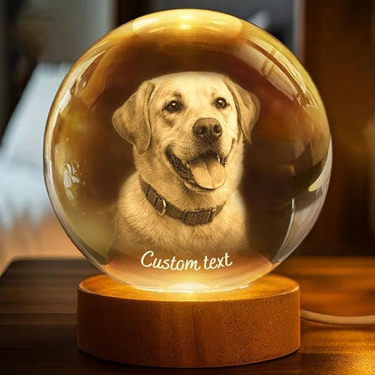 Herihues Personalized 3D Photo Crystal Ball, Custom Engraved Picture Lamp by Herihues
