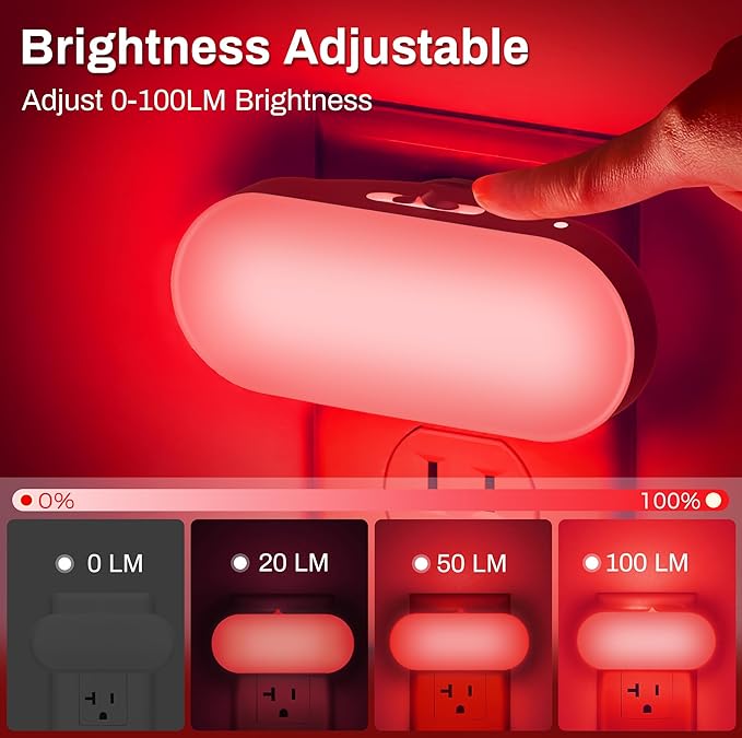 DORESshop Red Night Light, Auto On/Off, 0-100 LM Adjustable Brightness - Image 3