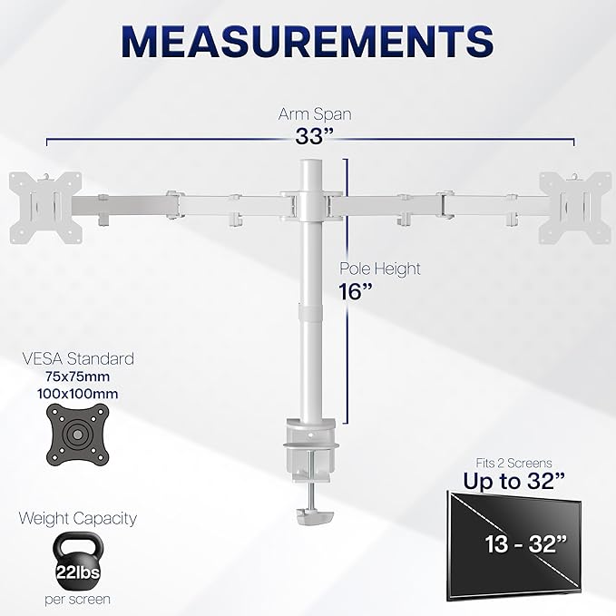VIVO Dual Monitor Desk Mount, Heavy Duty Fully Adjustable Stand, Fits 2 LCD LED - Image 4