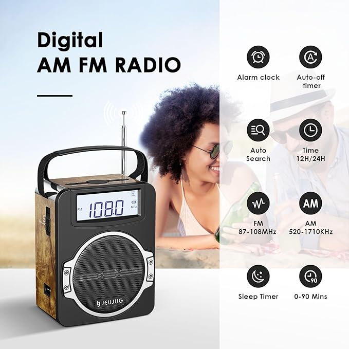 JEUJUG Radio Portable AM FM Digital Radios Clock Radio - Image 6