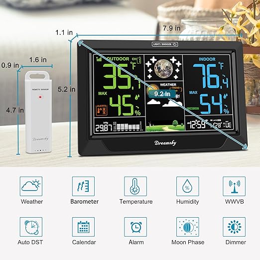 DreamSky Weather Station Indoor Outdoor Thermometer Wireless, Atomic Clock - Image 7