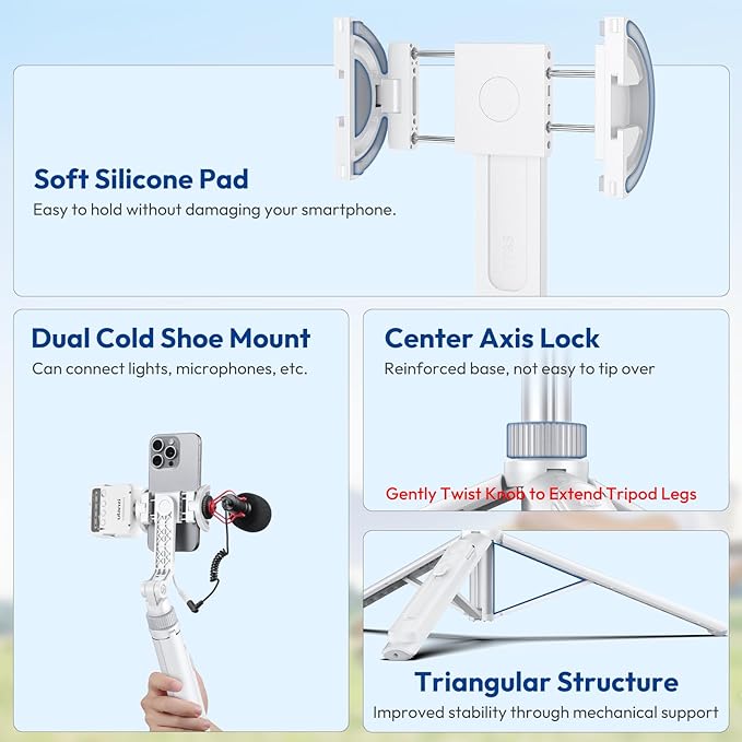 ULANZI TT88 Magnetic Tripod for iPhone 17, 2-in-1 Phone Clip & Dual Cold Shoe - Image 4
