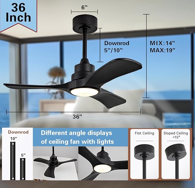 Gaizw 36 Ceiling Fans with Lights, Small Ceiling Fan with Light and Remote - Image 3
