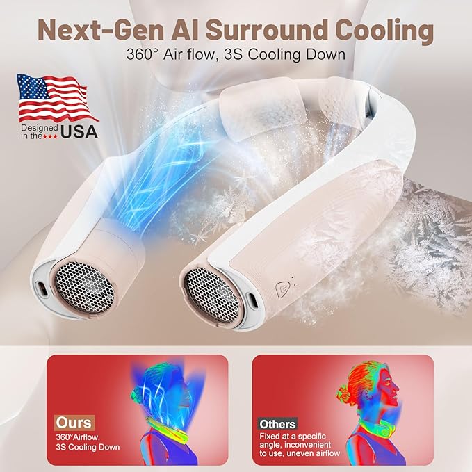 AI Portable Neck Fan with 6 Powerful Speeds, 8000mAh Battery Operated USB-C - Image 2