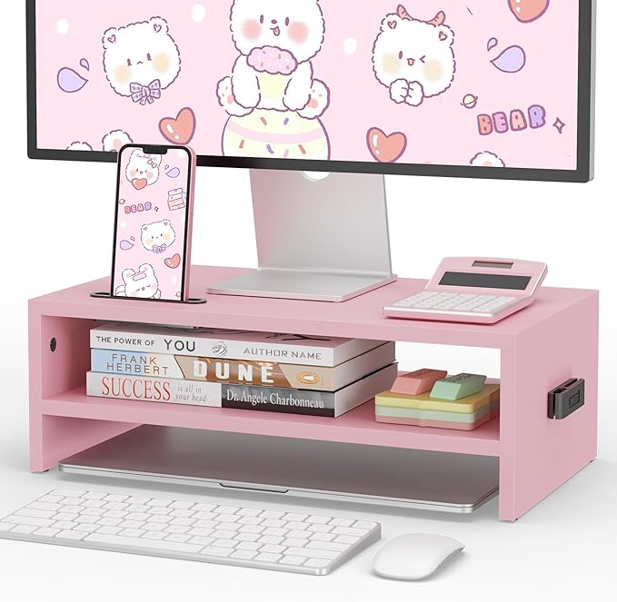 BONTEC Wooden Monitor Stand Riser, 2-Tier Desk Shelf by BONTEC