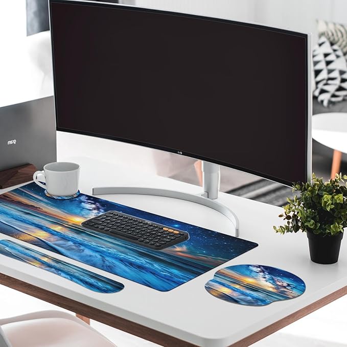 Britimes Blue Sea and Starry Sky Keyboard Mouse Pad Set 4in1 Large - Image 7