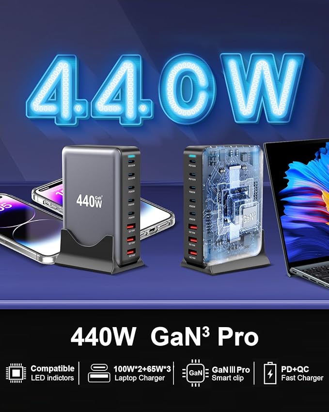 440W Fast USB C GAN Charger Block 8 Port Charging Station HUB Brick Dual PD PPS - Image 3