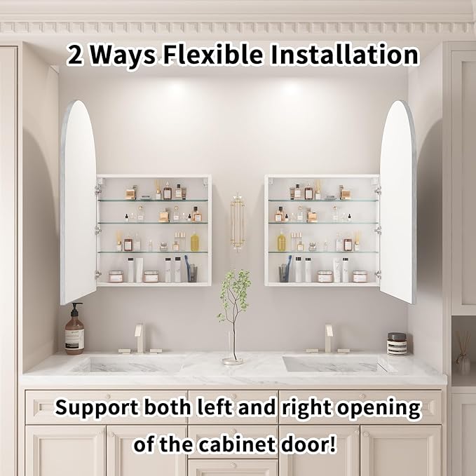 24x36 Inch Arch Bathroom Mirror Medicine, Brushed Silver Wall Mounted Bathroom - Image 3