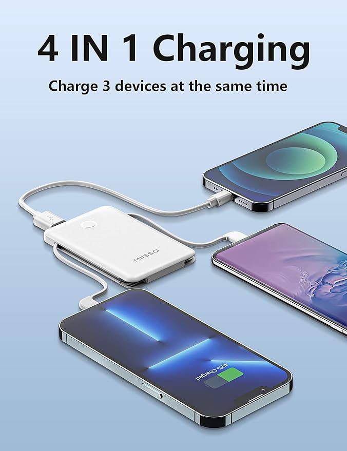 6000mah Ultra Slim Built in Cables Power Bank, Card Size Built in USB C Cords - Image 8