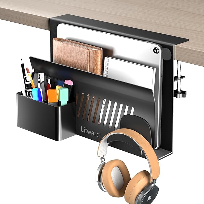 Litwaro Desk Side Storage, No Drill Laptop Holder by Litwaro