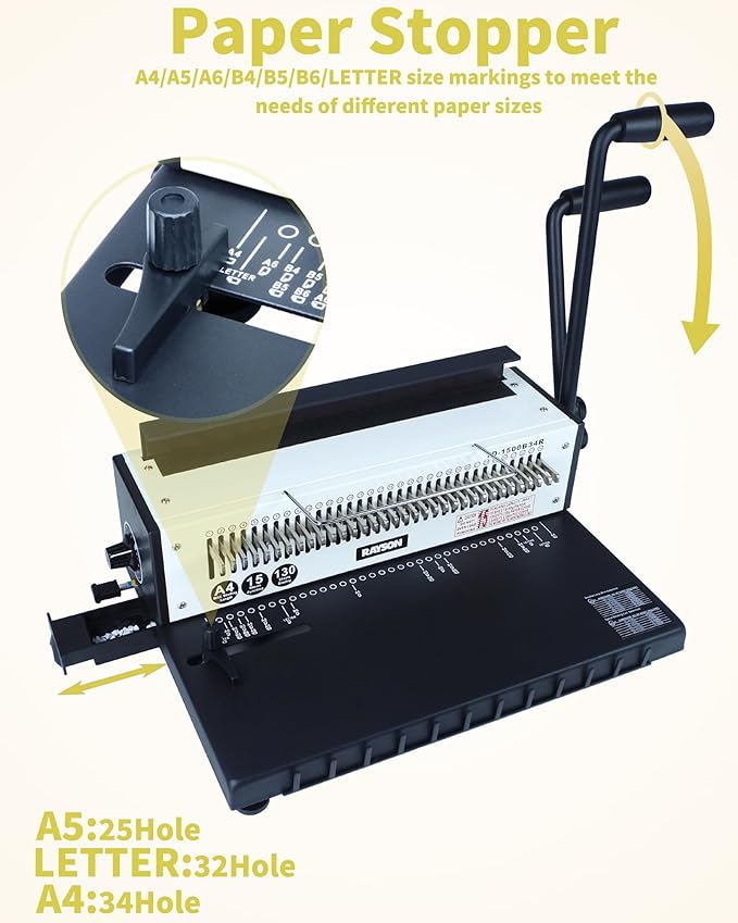 Rayson TD-1500B34R Binding Machine, Round Holes, 3:1 Pitch Wire-O Binder Punch - Image 5