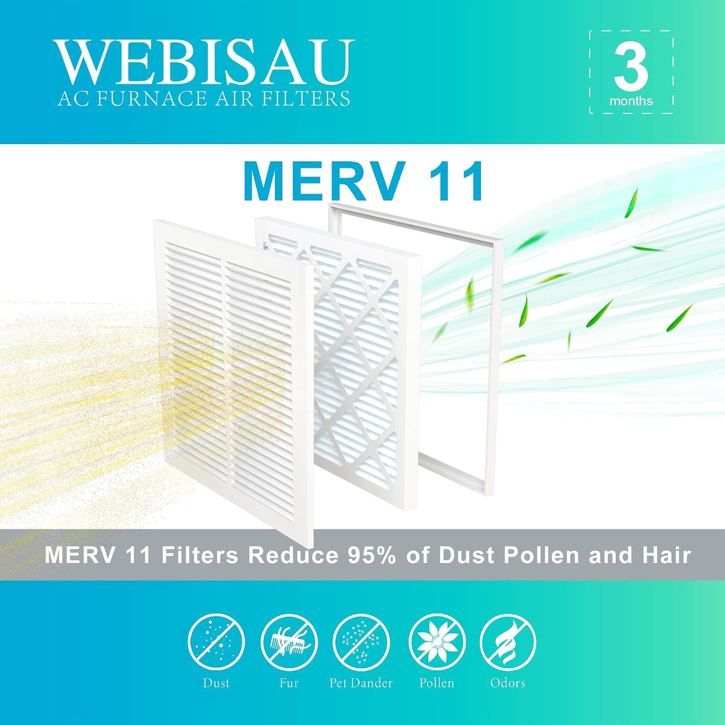 10x10x1 MERV 11 Air Filter 4-Pack for HVAC Furnance | MERV 11/MPR 1000 Air Filter, Traps Pollen/Smoke/Dander (Fits 9.81x9.81x0.81)