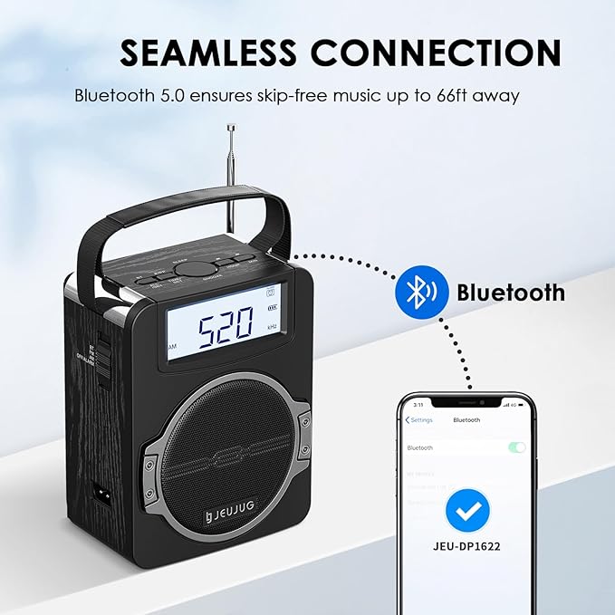 JEUJUG Radio Portable AM FM Digital Radios Clock Radio - Image 3