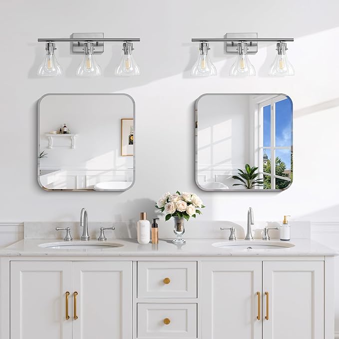 CILIBER Beveled Frameless Mirror, 18x18 Square Bathroom Mirror Rounded Corner - Image 5