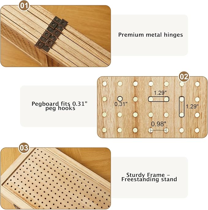 Pegboard Display, 5.6Ft Portable Freestanding Wall Organizer Wooden Room - Image 4