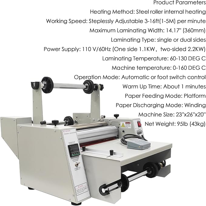 WYDDDARY 14.17"/360MM Electric Steel Roller Thermal Laminator - Image 3