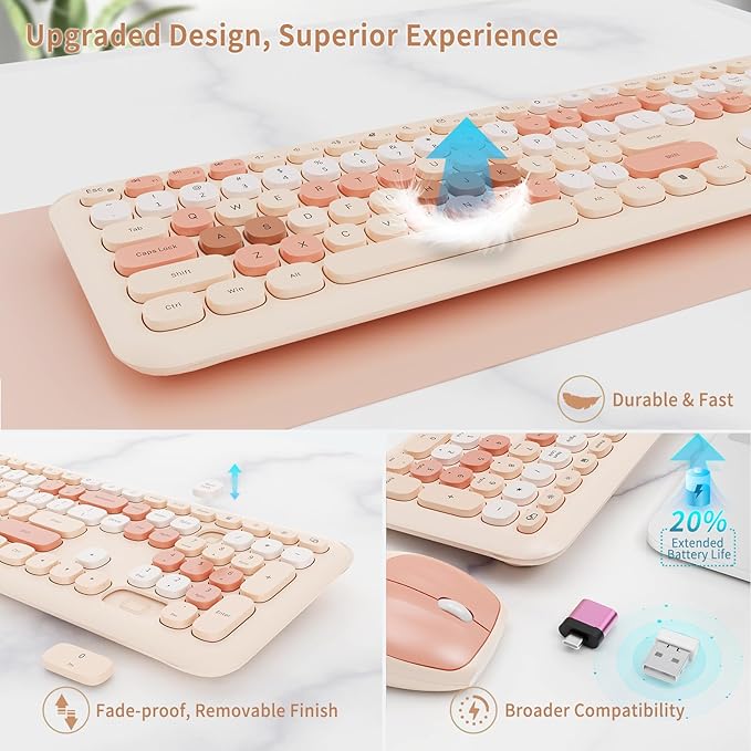 Nowlike Wireless Keyboard and Mouse Combo, Retro Typewriter Keyboard - Image 4