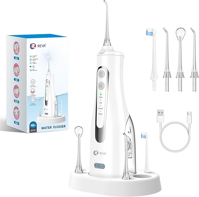 R REVA Cordless Water Flosser for Teeth, Gums & Braces – 4 Modes, 300ML Tank by RReva