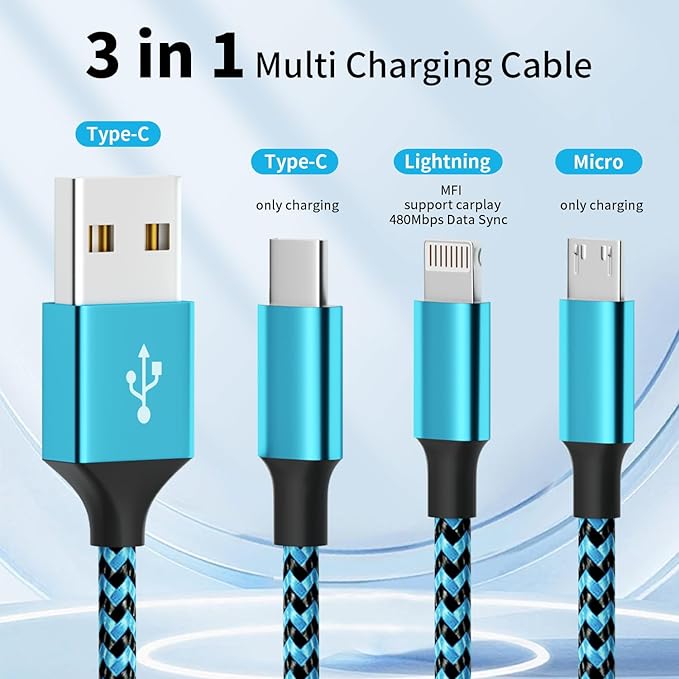 Firsting Multi Charging Cable, 3 in 1 Charging Cable Nylon Braided Universal - Image 2