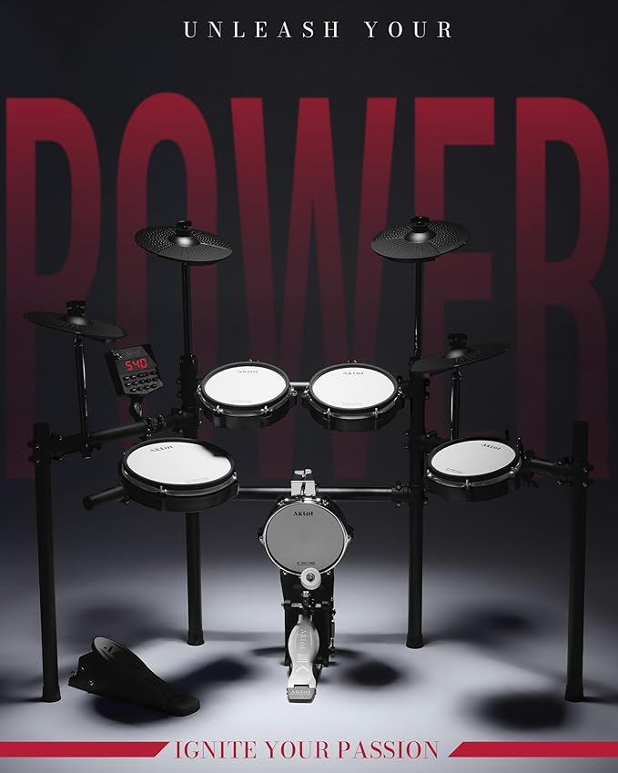 AKLOT Electric Drum Set with Kick-Tower: 4 Dual Zone Mesh Pads, 8’’ Tower-Style - Image 2