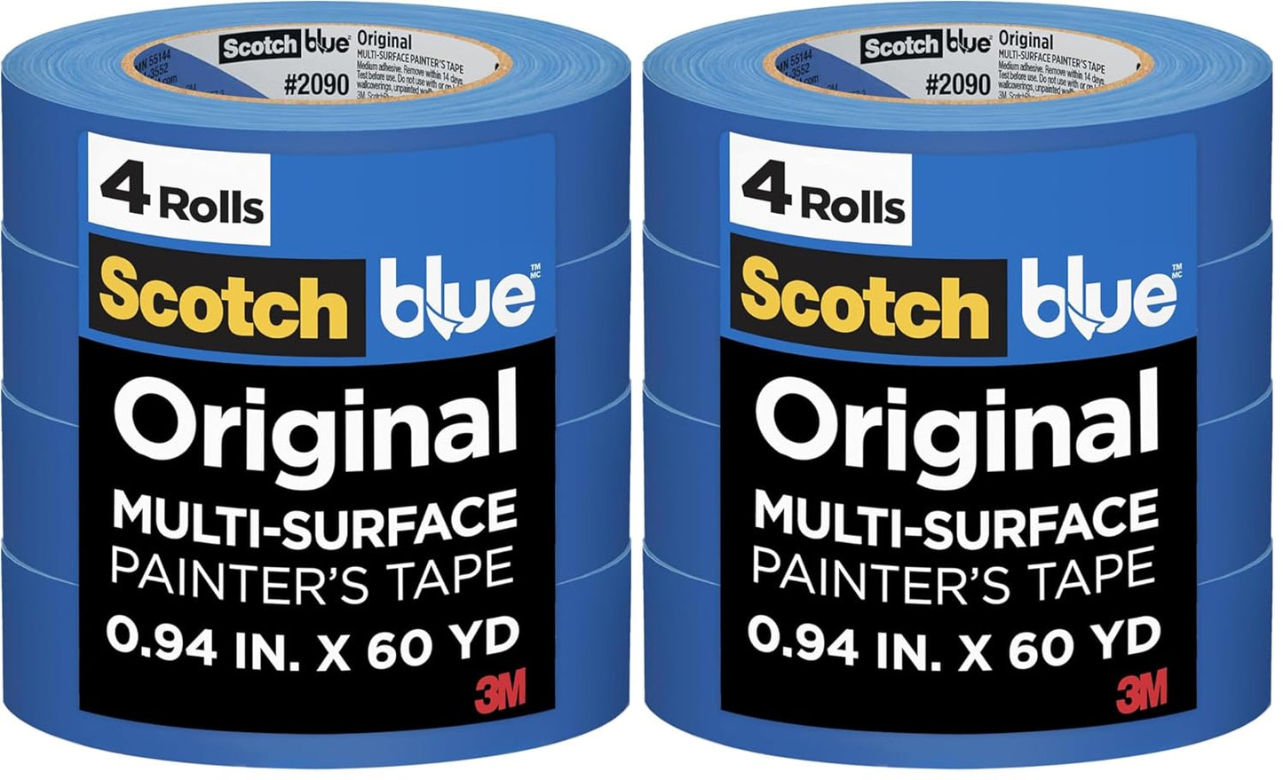 ScotchBlue Original Painter's Tape 2090-24VR4-A, 0.94 in x 60 yd (24mm x 54.8m), 4 Rolls/Pack (Pack of 2)
