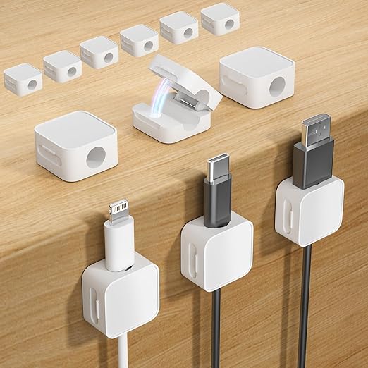 12 White Magnetic Cable Clips, Under Desk Cable Management, Cord Holder by Unknown