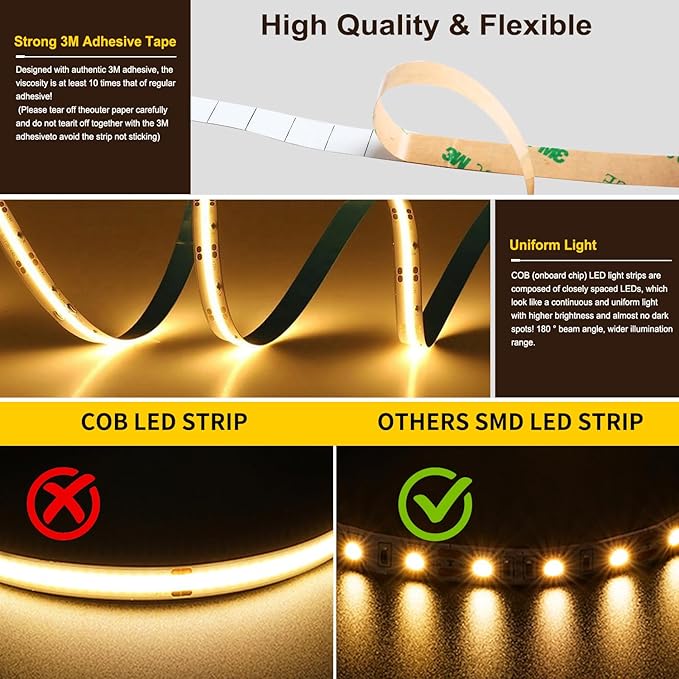 Pandery COB LED Strip Light, CCT Dimmable Strips Light, 2700K-6500K, 32.8ft/10m - Image 5