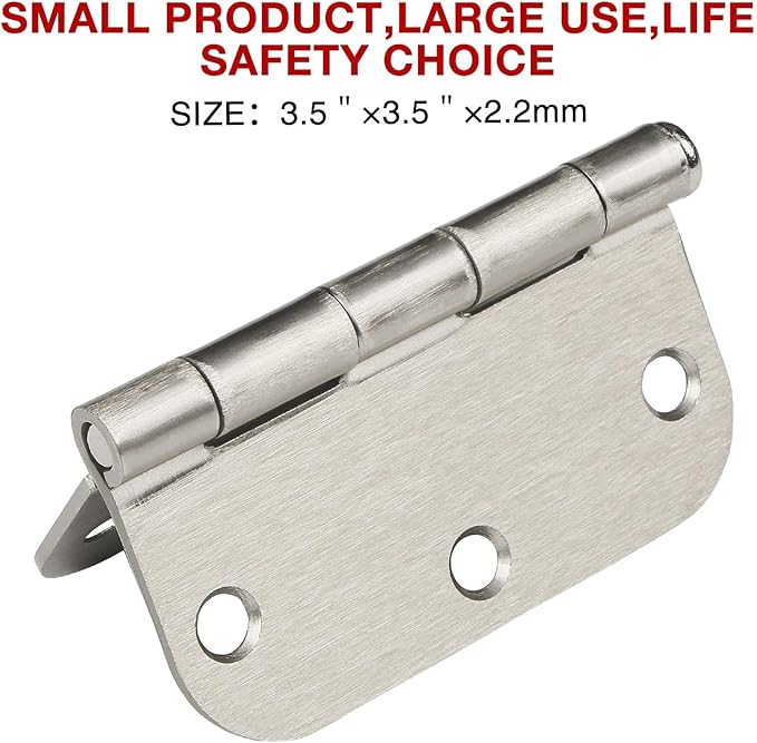 6 Pack Rounded Brushed Nickel Door Hinges 3.5 x 3-1/2" Inch, 5/8" Radius - Image 6