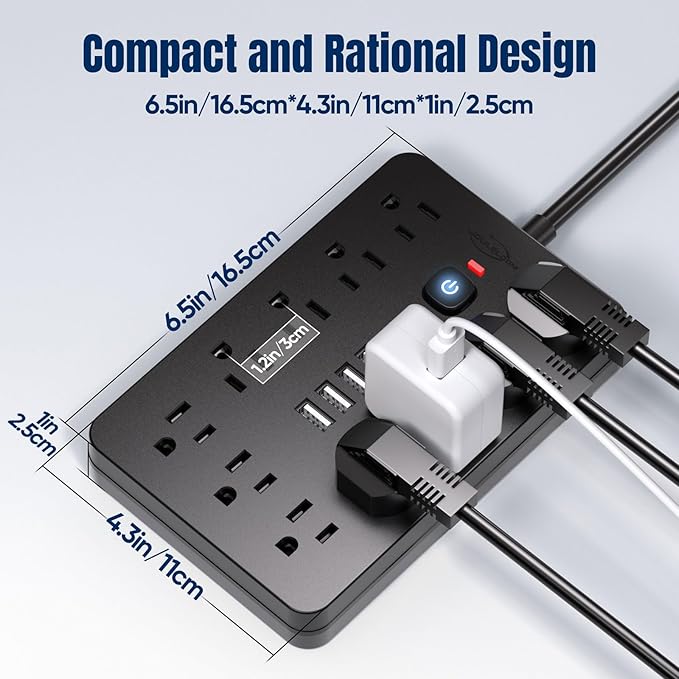 JouleLoom 10 FT Flat Plug Surge Protector Power Strip, 11 Multiple AC Outlets - Image 4