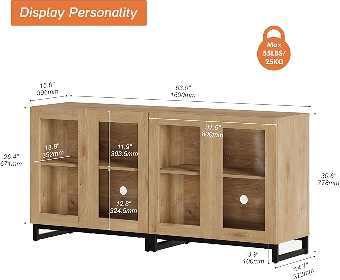 WAMPAT Modern TV Stand with Glass Doors - Image 2