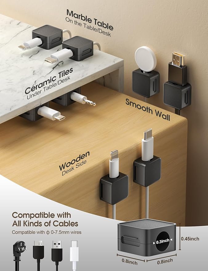 10 Pack Magnetic Cord Organizer Holder, Adjustable Cable Clips, Strong Adhesive - Image 3