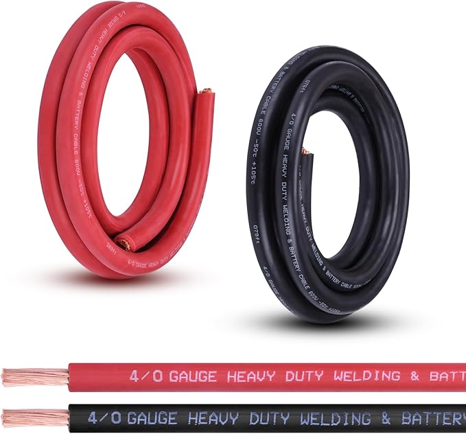 Shirbly 4/0 Gauge Battery Cable, 10FT Red + 10FT Black 4/0 AWG Pure Copper Wire by Shirbly