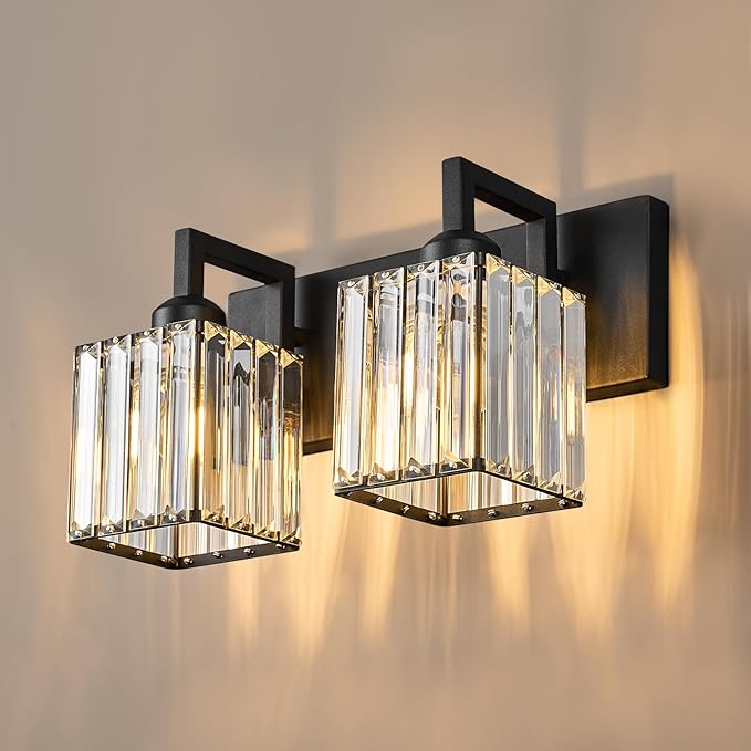 FDPBY Modern Bathroom Vanity Light 2-Lights Black Crystal Bathroom Wall Light by FDPBY