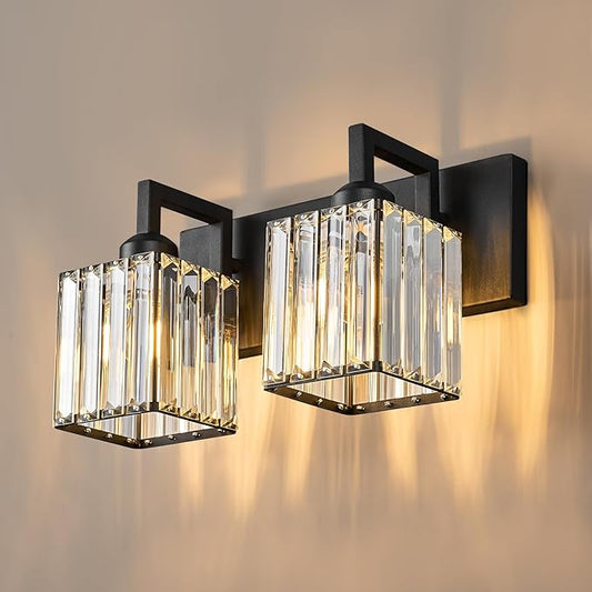 FDPBY Modern Bathroom Vanity Light 2-Lights Black Crystal Bathroom Wall Light by FDPBY